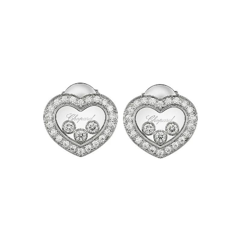 Sparkling Earrings For Bridesmaids-Happy Diamonds Icons 18ct White Gold Three Stone Heart Earrings