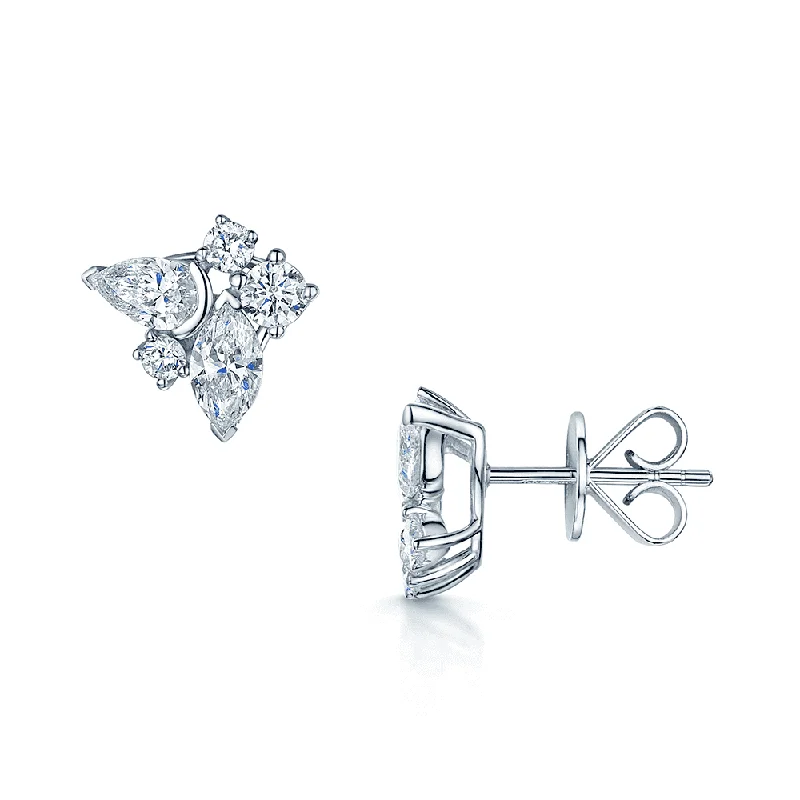 Elegant Long Earrings For Weddings-18ct White Gold Five Diamond Cascade Stud Earrings