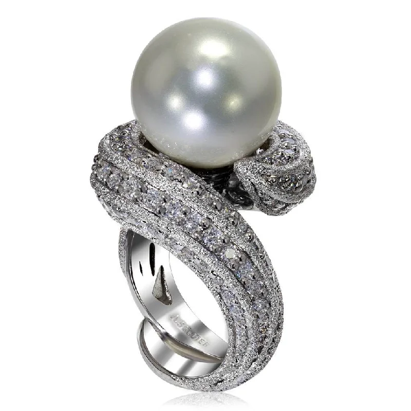 Trendy Custom Rings For Bridesmaids-Gold Twist Ring With Freshwater Pearl & White Diamond