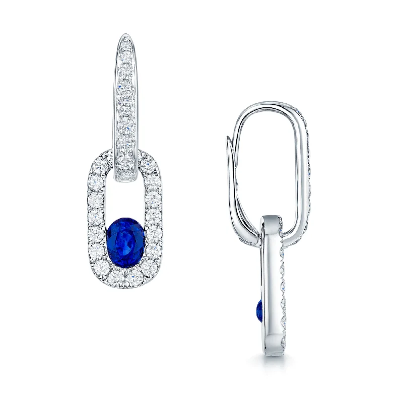 Bridal Earrings For Fashionable Brides-Verve Collection 18ct White Gold Oval Cut Sapphire And  Diamond Set Loop Drop Earrings