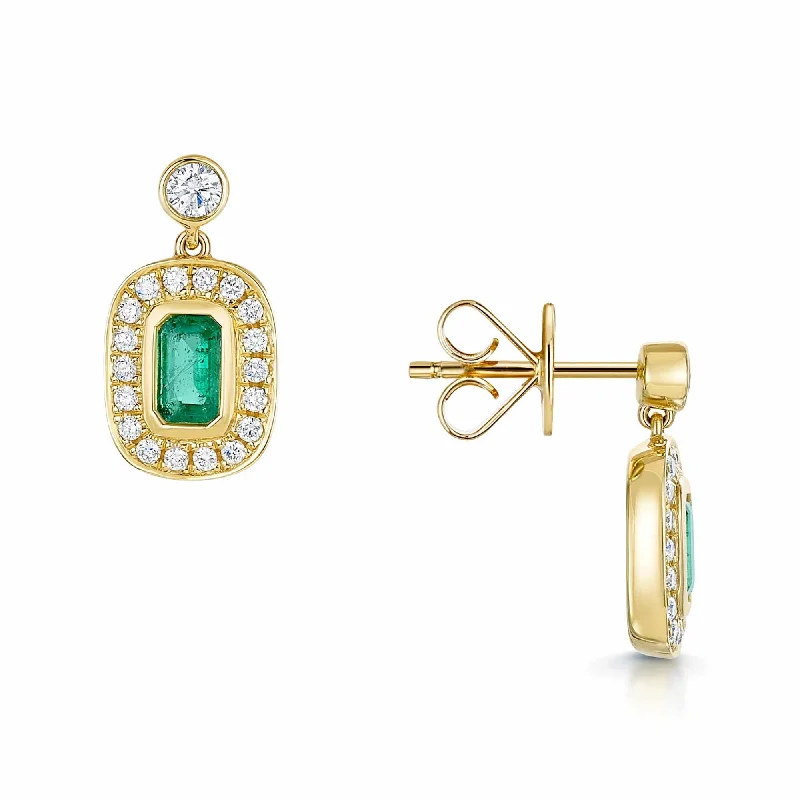 Cute Stud Earrings For Teen Girls-18ct Yellow Gold Emerald & Diamond Cluster Drop Earrings