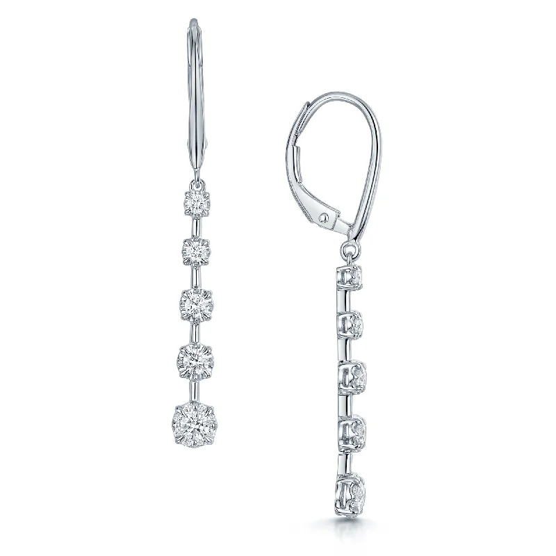 Artistic Earrings With Bold Colors-18ct White Gold Diamond Five Stone Drop Earrings