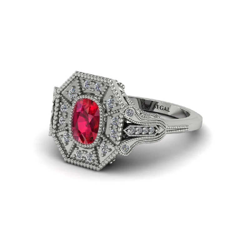 Simple Silver Rings For Minimalist Style-Ruby Cushion Cut Art Deco Engagement Ring - Alicia No. 12