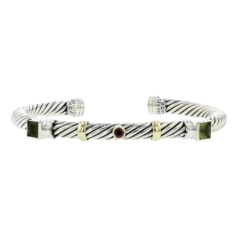 Rose Gold Bracelets For Women-David Yurman Tourmaline Peridot Renaissance Station Cable Cuff Bracelet