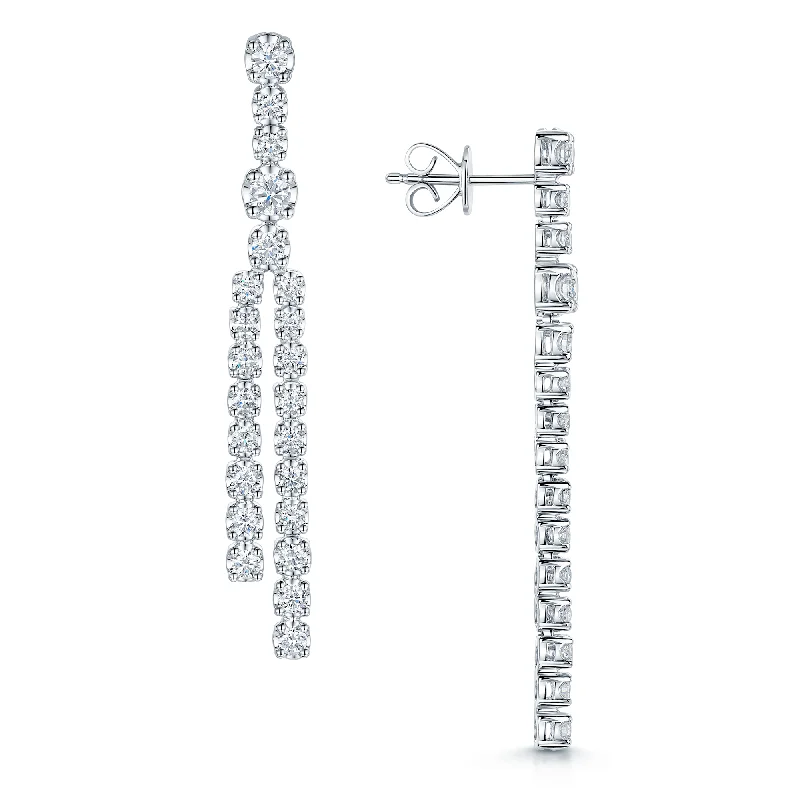 Designer Earrings For Fashion Week-Platinum Round Brilliant Cut Diamond Double Drop Earrings