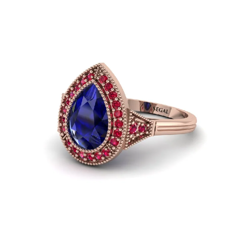 Classic Gold Rings For Elegant Weddings-Pear Cut Sapphire Milgrain Halo Engagement Ring - Daleyza No. 59