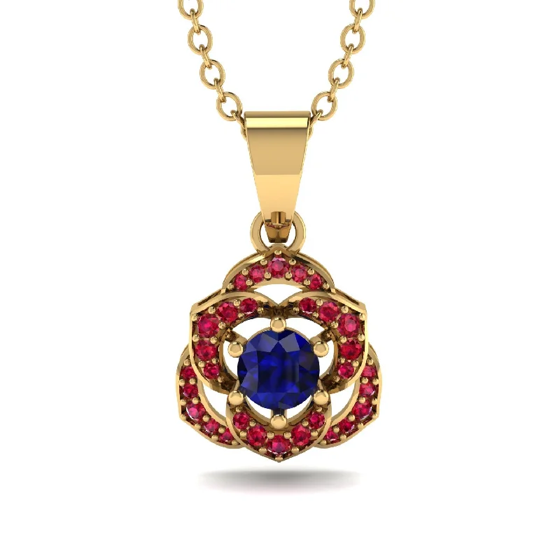 Custom Silver Necklace For Gifts-Golden Rose Blossom Necklace With Exquisite Ruby Detailing - Reign No. 58