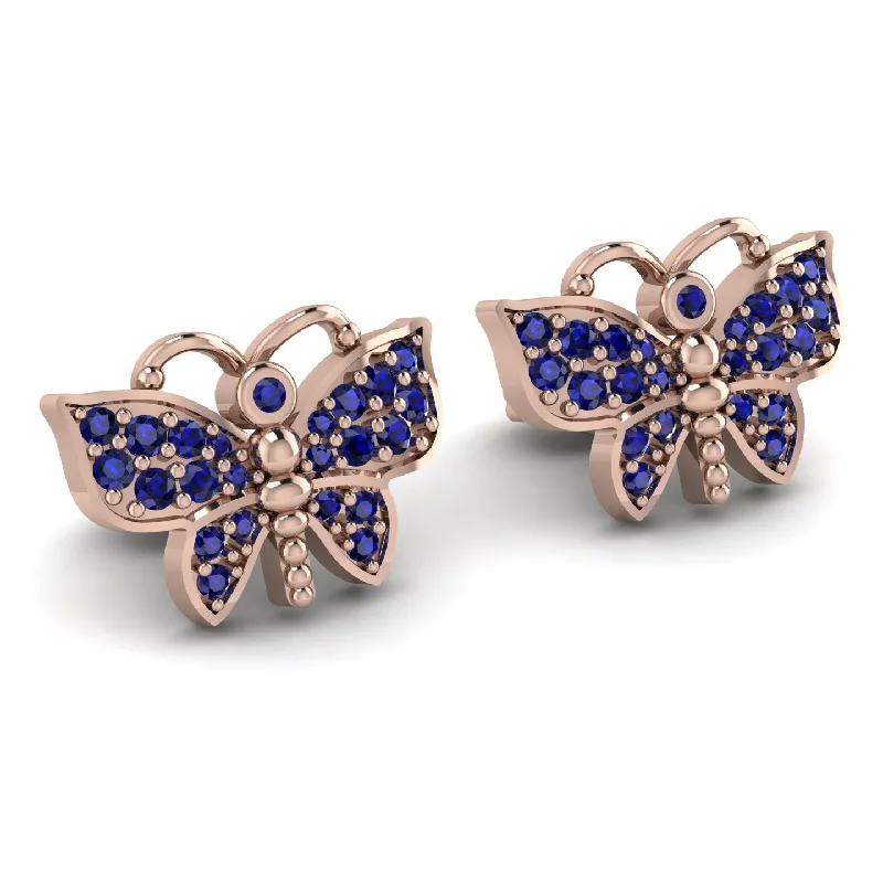 Minimalist Diamond Earrings-Butterfly-Inspired Gold Earrings With Stunning Sapphire - Sage No. 14