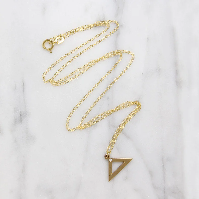 Trendy Silver Necklace For Office Look-14k Gold Isosceles Triangle with Diamond Necklace