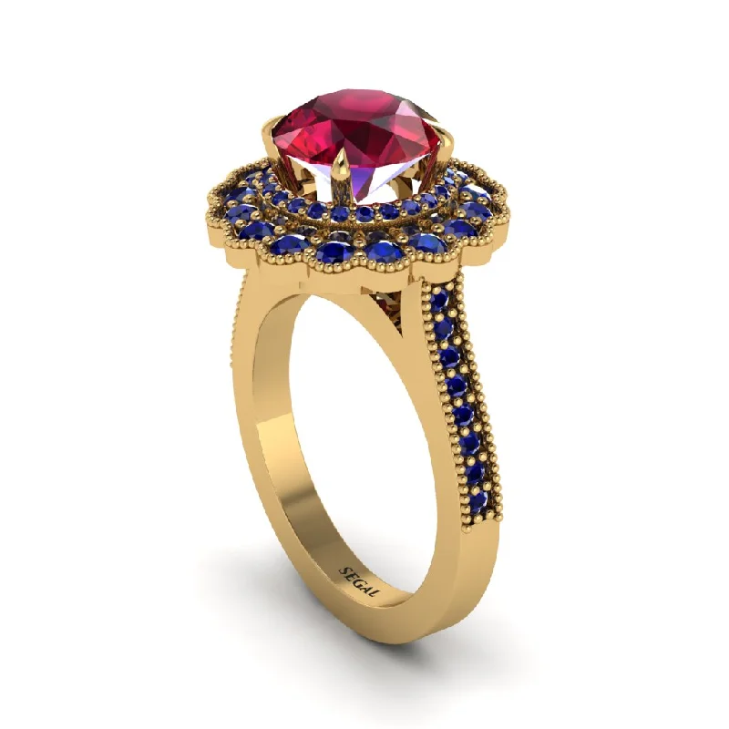 Trendy Stackable Rings For Elegant Style-Sapphire Double Halo Cathedral Engagement Ring - Deirdre No. 70