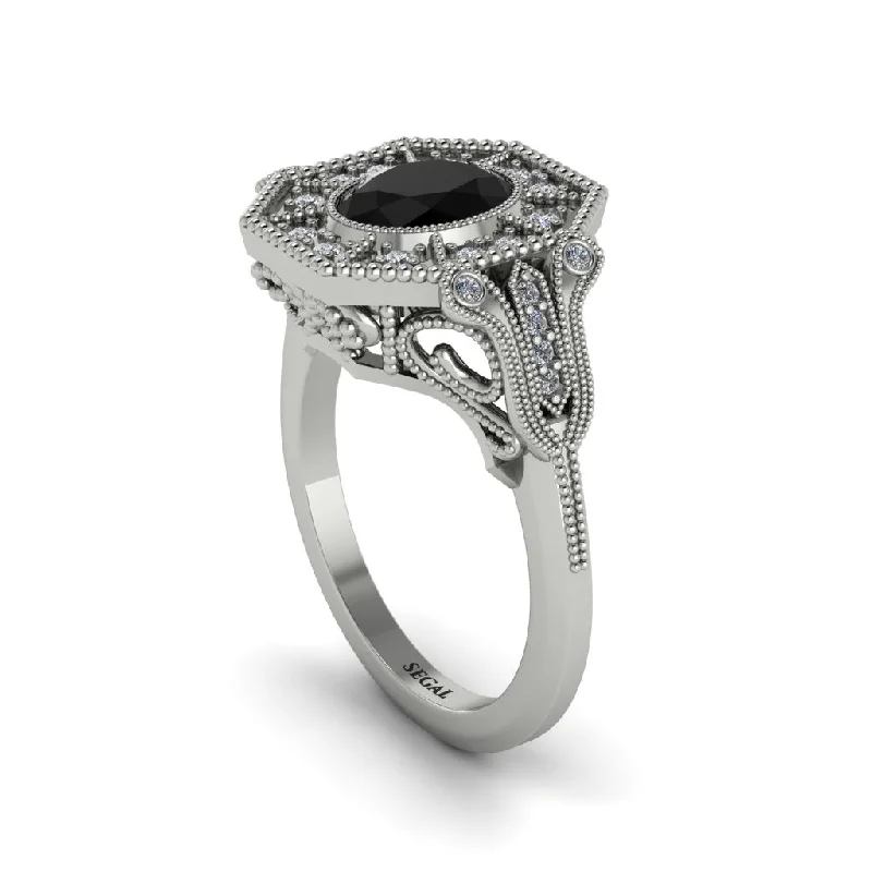 Sparkling Wedding Rings With Diamonds-Black Diamond Oval Cut Art Deco Engagement Ring - Tabitha No. 9