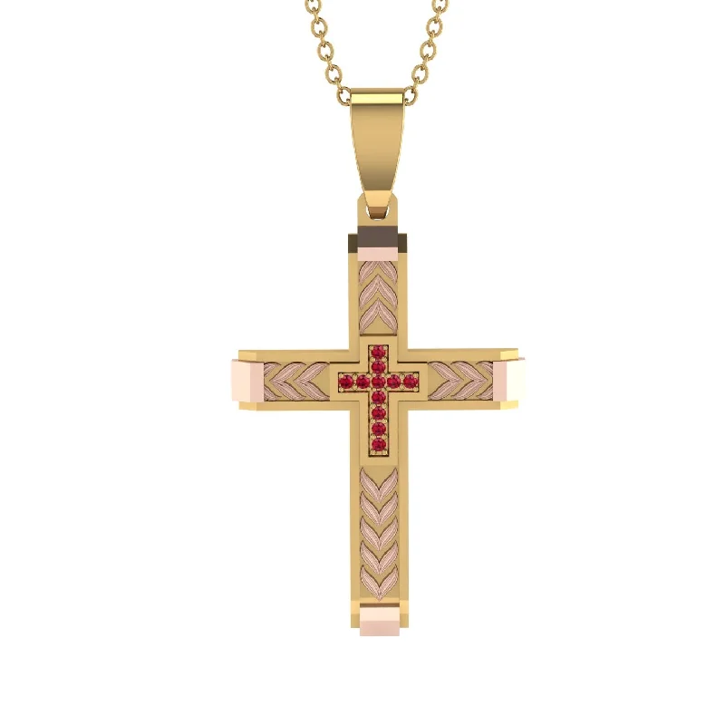 Custom Initial Pendant Necklace For Gifts-High-Quality Elegant Openwork Ruby Gold Cross Necklace - Jordan No. 31