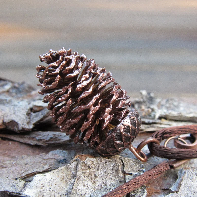 Vintage-Inspired Necklace For Brides-Pine Cone Pendant Necklace Made with Real Brown Shimmer Pinecone