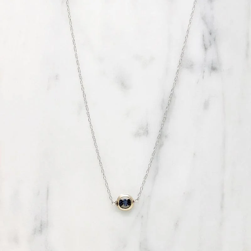 Custom Silver Necklace For Wedding Gifts-Sapphires in White Gold "O" Necklace by brunet