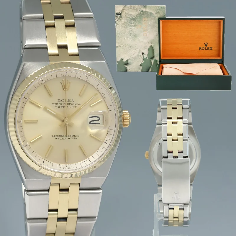 Men’s Luxury Watches For Professional Wear-RARE Vintage Rolex DateJust 1630 Two Tone Yellow Gold Steel 36mm Watch Box