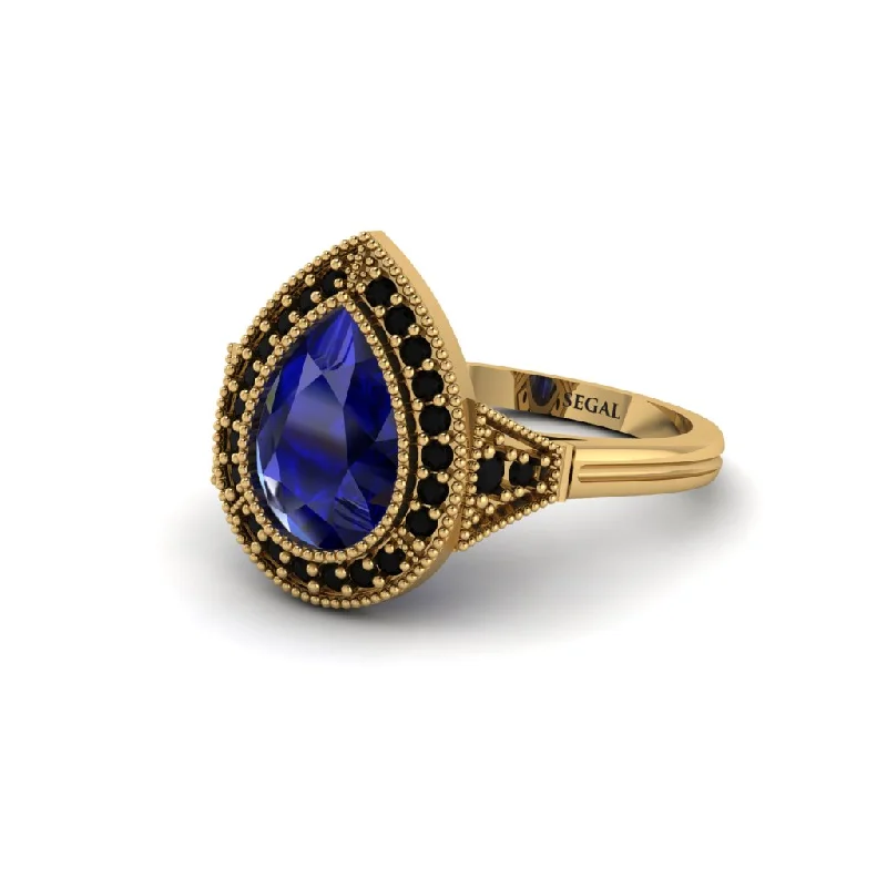 Handmade Engagement Rings For Brides-Pear Cut Sapphire Milgrain Halo Engagement Ring - Daleyza No. 43