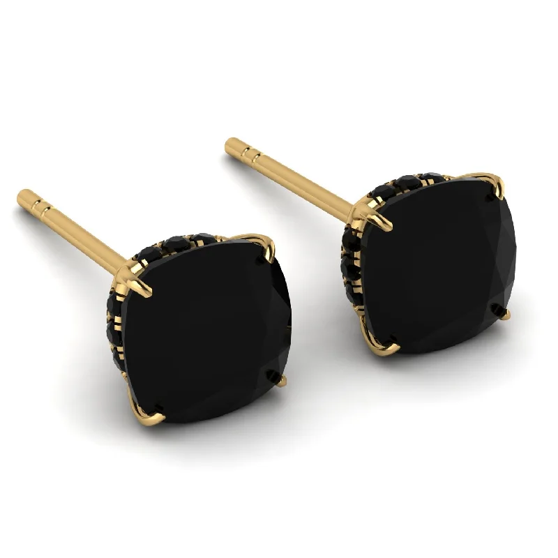 Large Gold Earrings With Crystals-Hidden Halo Cushion Black Diamond Earrings - Alivia No. 37