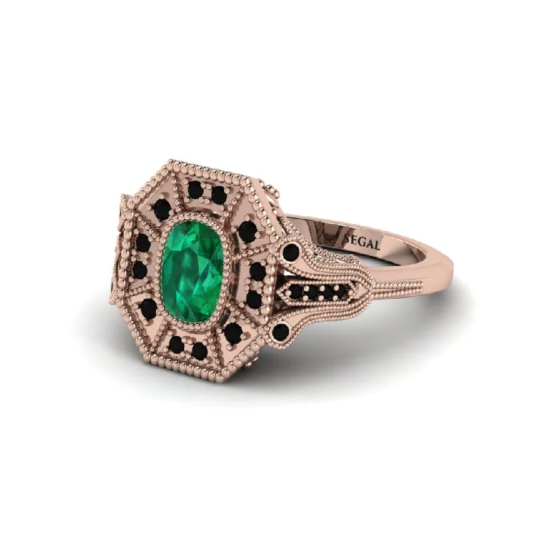 Elegant Gemstone Rings For Weddings-Emerald Cushion Cut Art Deco Engagement Ring - Alicia No. 35