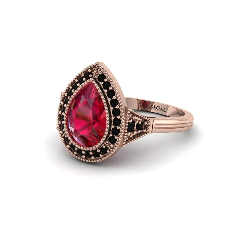 Elegant Gold Rings For Special Occasions-Pear Cut Ruby Milgrain Halo Engagement Ring - Daleyza No. 41