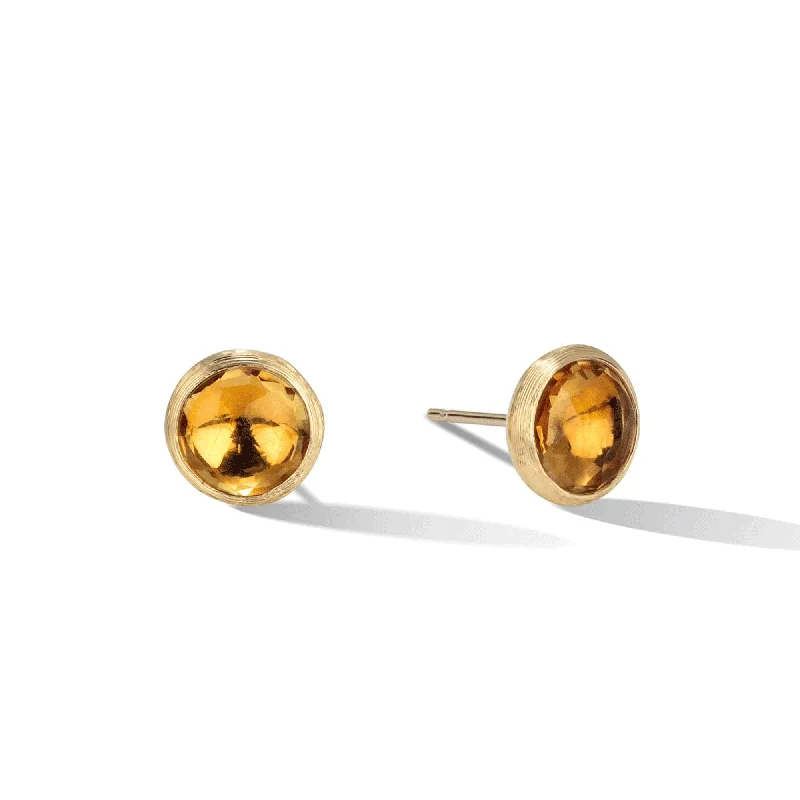 Handcrafted Earrings For Gift Giving-Jaipur 18ct Yellow Gold Yellow Quartz Stud Earrings