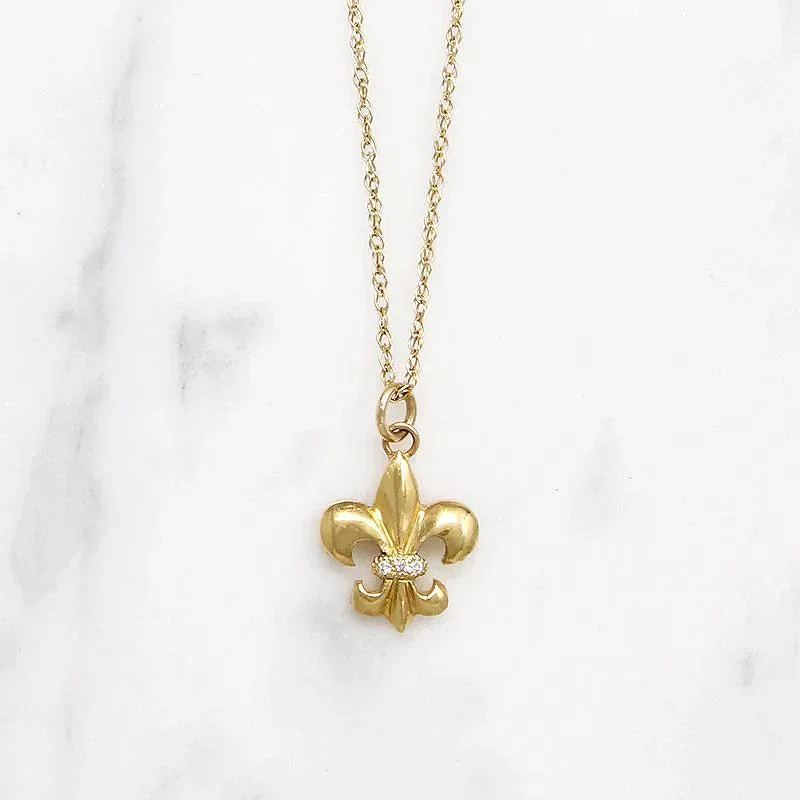 Long Boho Necklace For Casual Wear-Fleur de Lis 18k & Diamond Necklace by 720