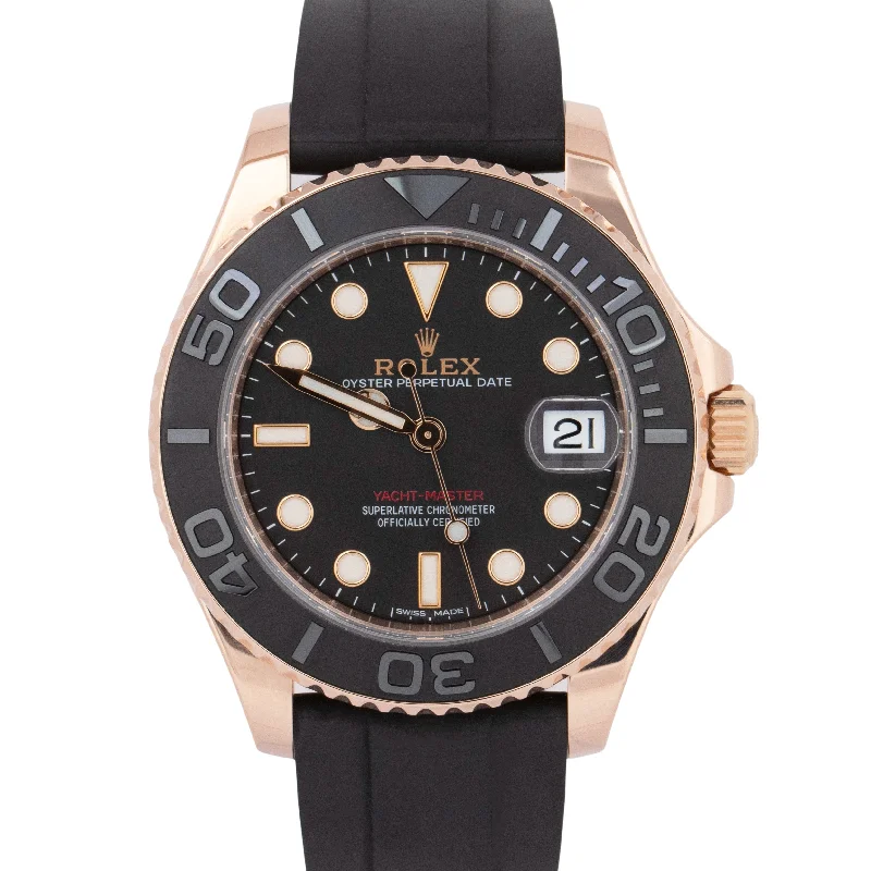 Men’s Watches With Date And Time Features-MINT PAPERS Rolex Yacht-Master Black Rose Gold Oysterflex 37mm Watch 268655 BOX