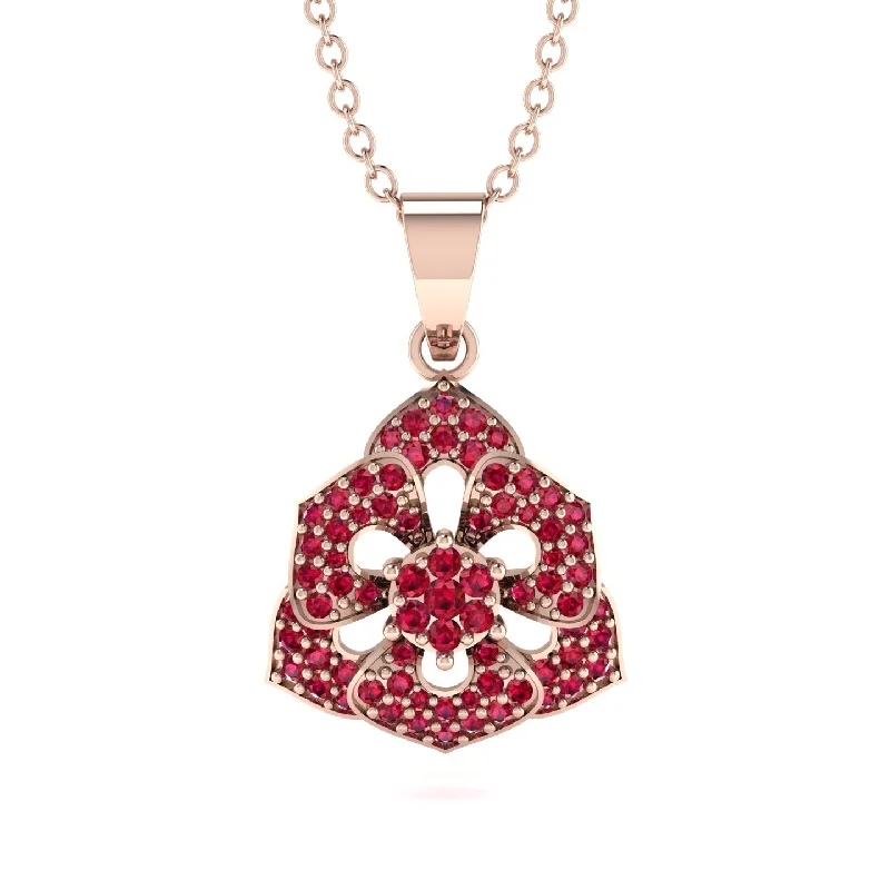 Handcrafted Silver Necklace For Gift Giving-Gilded Rose Pendant Necklace With Dazzling Ruby - Lori No. 11