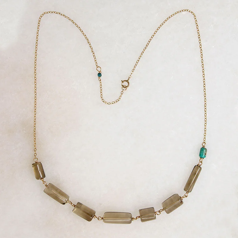 Elegant Crystal Pendant Necklace For Weddings-Subtle Smoky Quartz & Turquoise Necklace by Brin