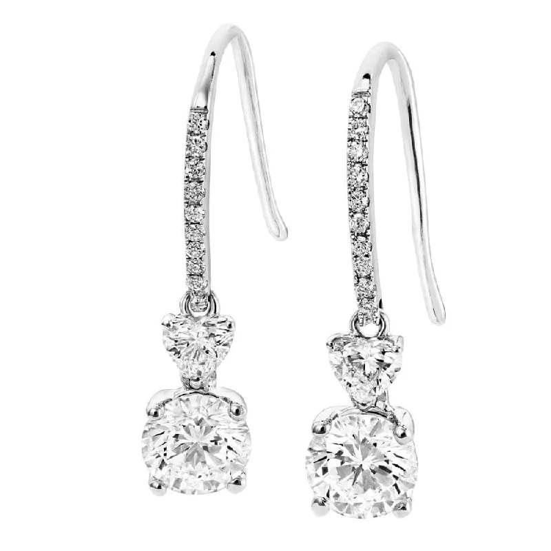 Fashionable Earrings For Teens-18ct White Gold Heart Shape & Brilliant Cut Diamond Drop Earrings