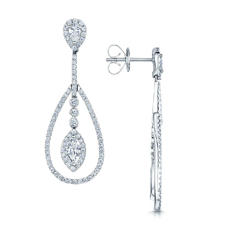 Minimalist Diamond Earrings-18ct White Gold Long Drop Diamond Earrings