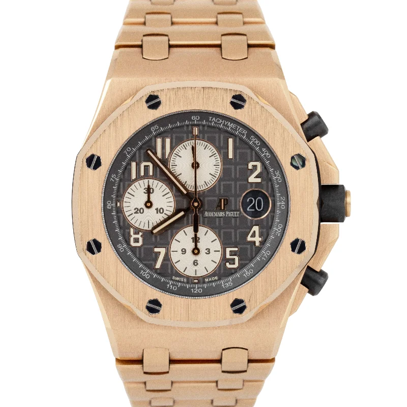 Waterproof Watches For Outdoor Activities-PAPERS Audemars Piguet Royal Oak Offshore Ruthenium Rose Gold 42mm 26470OR BOX