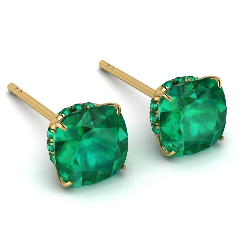 Custom Made Earrings For Special Events-Hidden Halo Cushion Emerald Earrings - Alivia No. 19