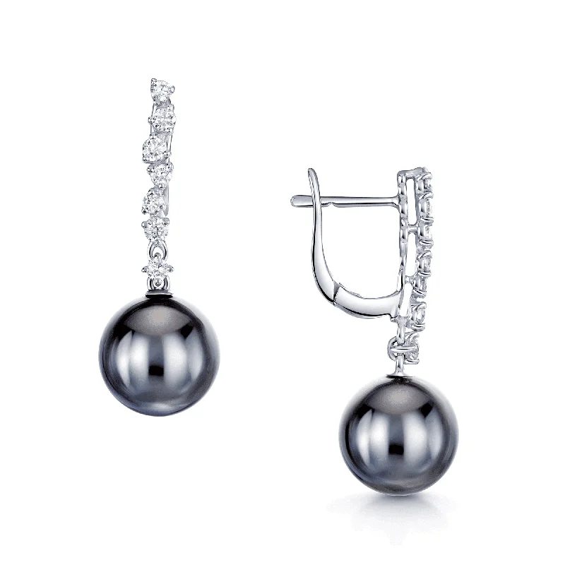 Crystal Stud Earrings For Parties-18ct White Gold Tahitian Black Pearl and Diamond Drop Earrings