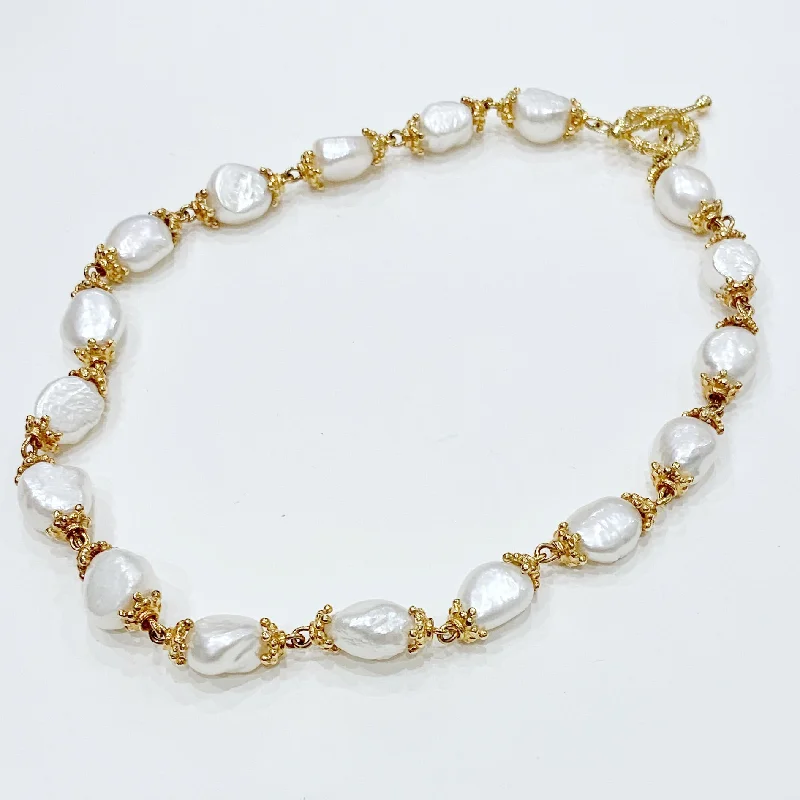 Elegant Gemstone Necklace For Weddings-Estate Collection Necklace - 14K Yellow Gold and Pearl