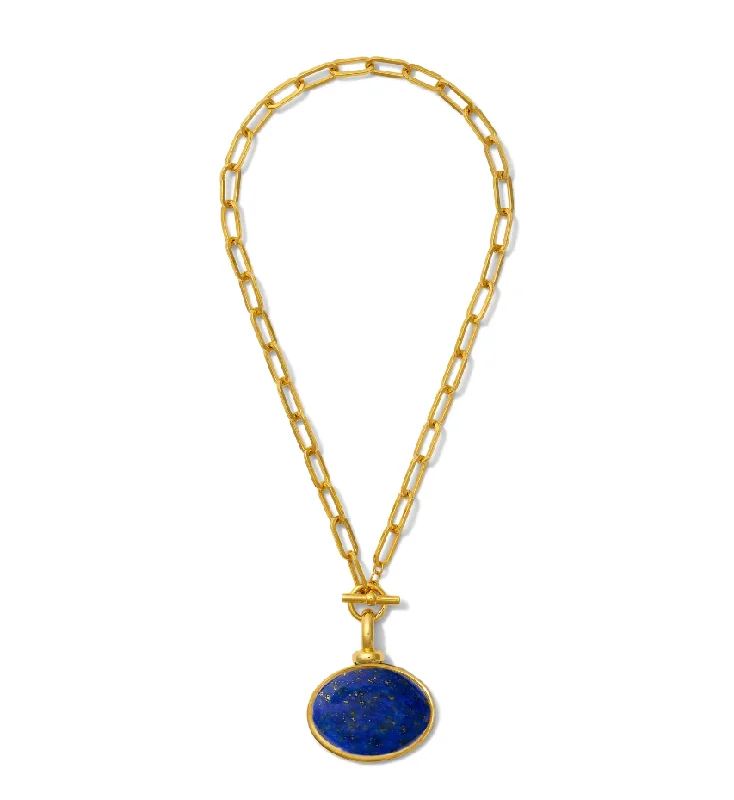 Gold Bar Necklace For Elegant Gifts-Necklace - Diana V. Pendant w/Lapis Drop