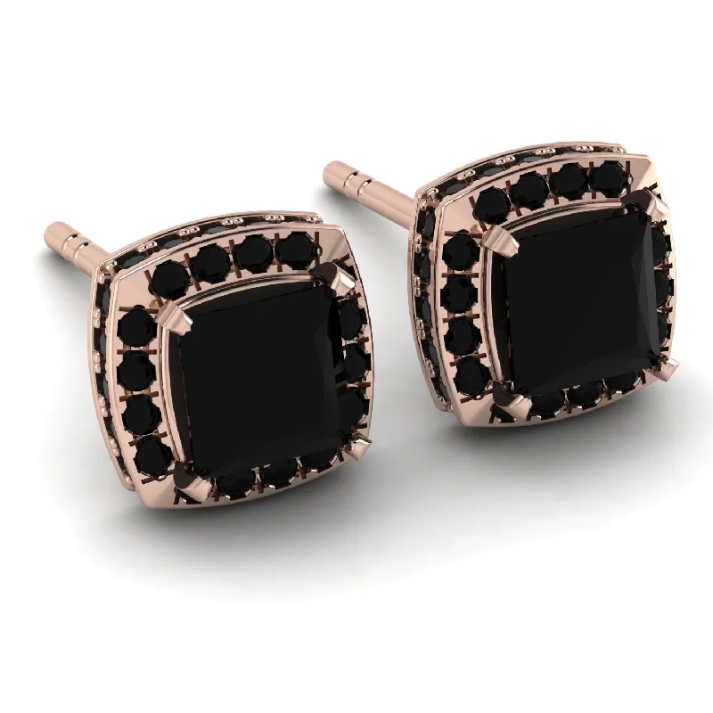 Wedding Earrings For Mother of the Bride-Hidden Halo Princess Black Diamond Earrings - Georgia No. 38