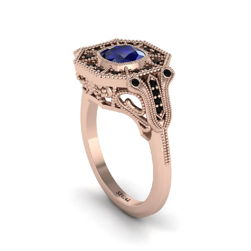 Trendy Stackable Rings For Jewelry Lovers-Sapphire Cushion Cut Art Deco Engagement Ring - Kristin No. 44