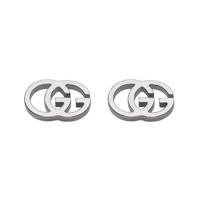 Unique Beaded Earrings For Women-GG Running 18ct White Gold Stud Earrings