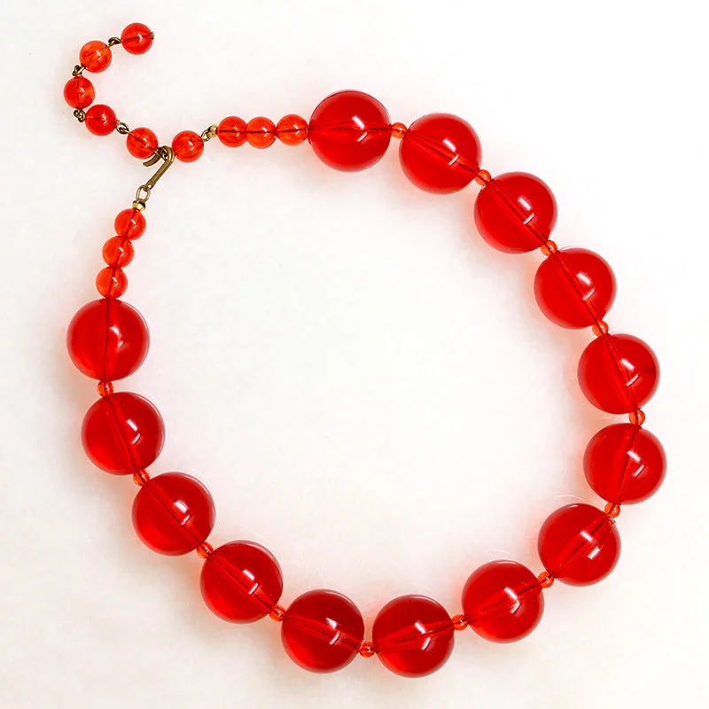 Luxury Beaded Necklace For Weddings-Pop Art Red Plastic Sphere Bead Necklace