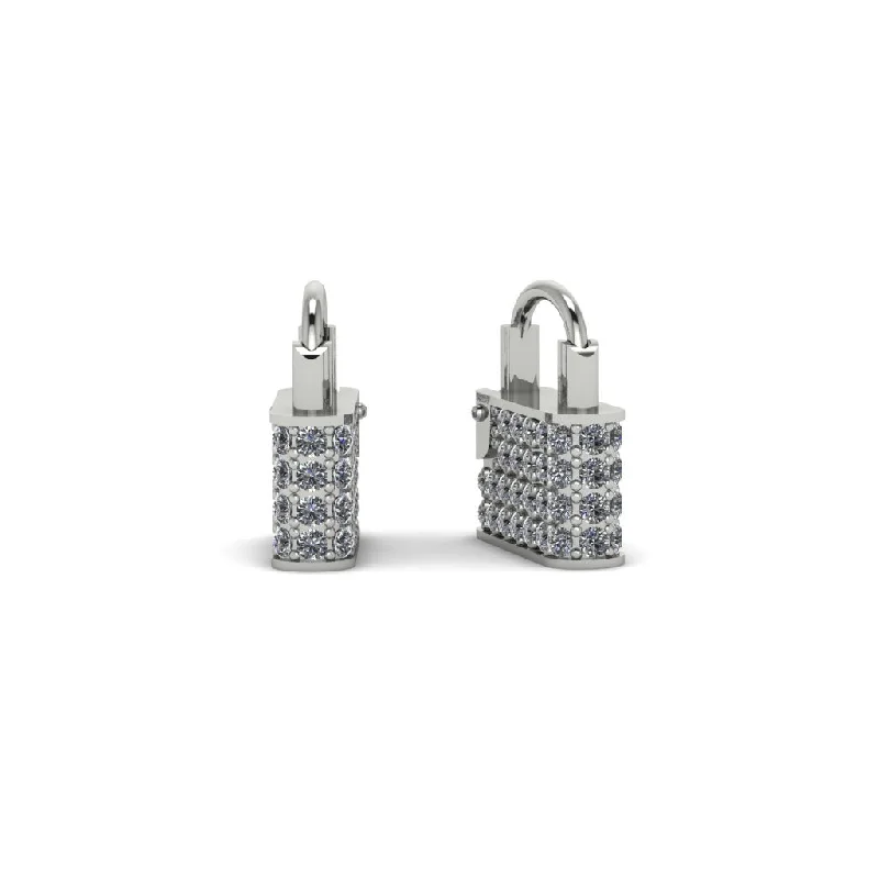 Lightweight Crystal Earrings-Gold Padlock Hoop Diamond Earrings - Queenie No. 3