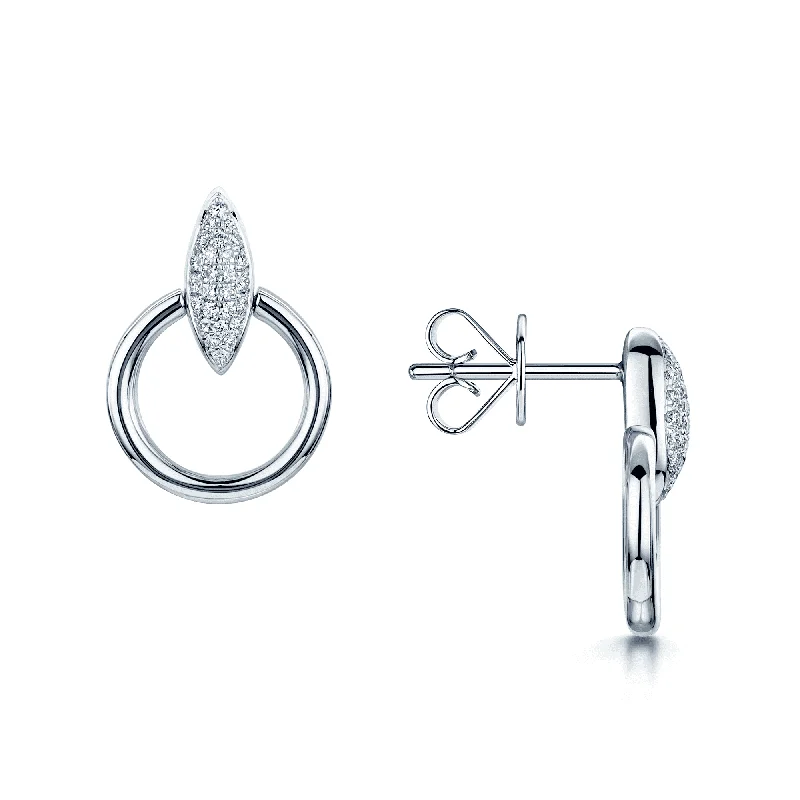 Retro-Inspired Earrings For Brides-The Origin Collection 18ct White Gold Pave Diamond Seed Drop Circle Earrings