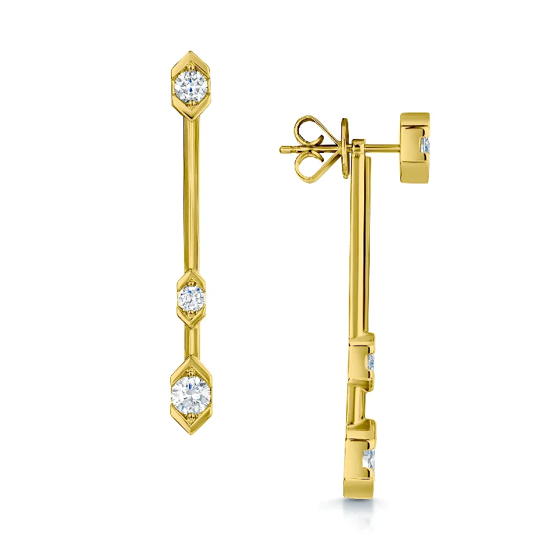 Classic Gold Hoop Earrings-Nouveau Collection 18ct Yellow Gold Diamond Bar Drop Earrings