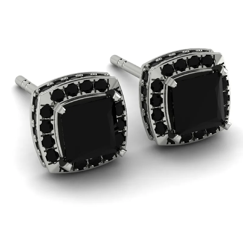 Designer Earrings For Cocktail Party-Hidden Halo Princess Black Diamond Earrings - Georgia No. 39