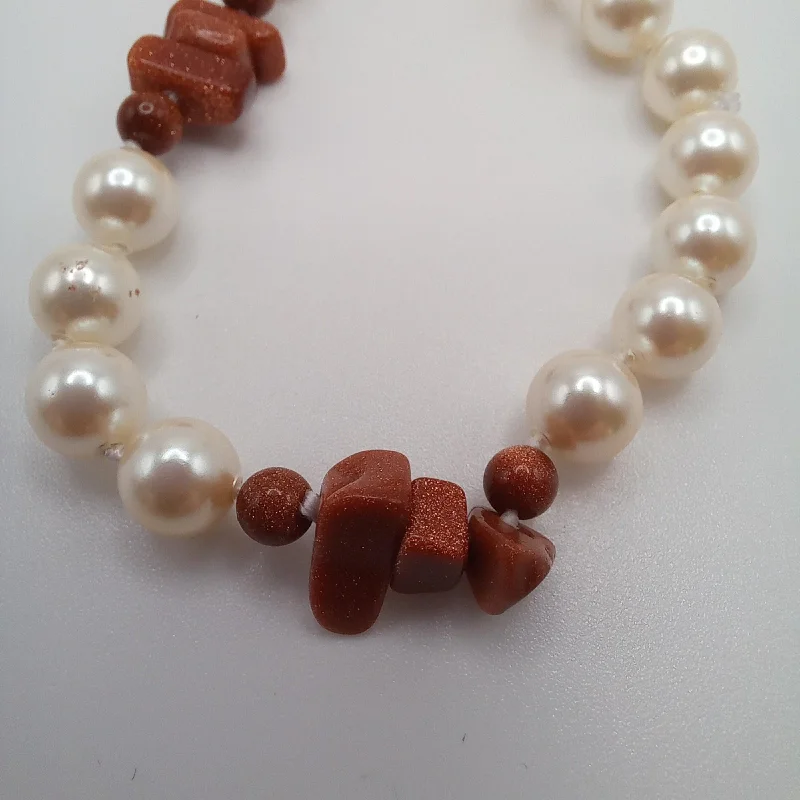 Cross Bracelet For Women-Pearls and Polished Sandstone Bracelet