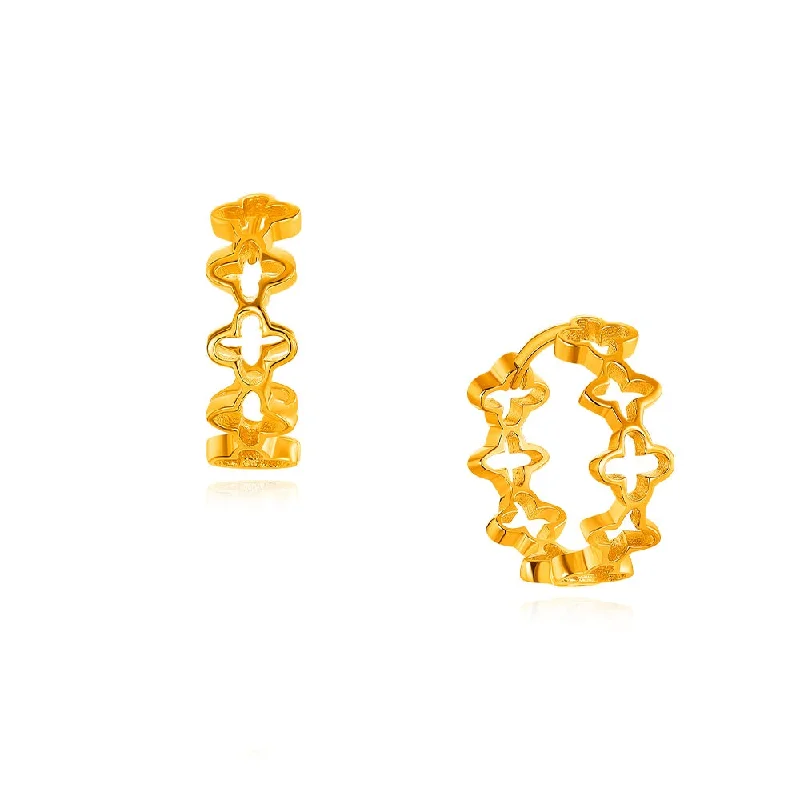 Contemporary Earrings For Fashion Lovers-916 Gold Clover Hoop Earrings