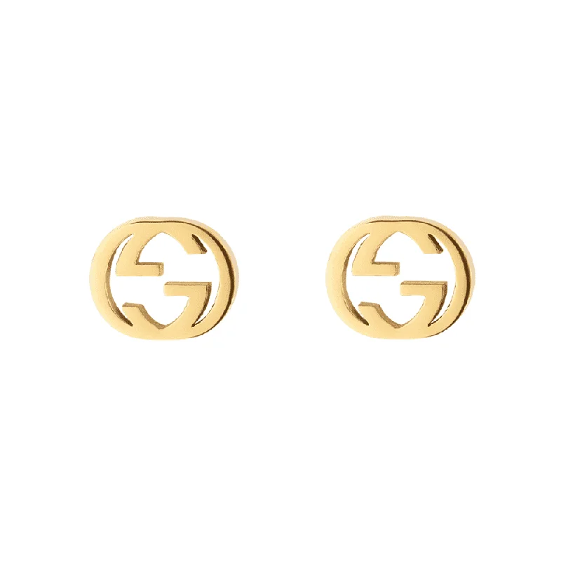 Designer Earrings For Cocktail Party-Gucci Interlocking 18ct Yellow Gold Stud Earrings