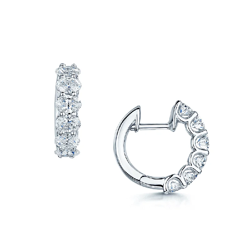 Dainty Earrings For Gift Giving-18ct White Gold Oval Diamond Half Hoop Earrings