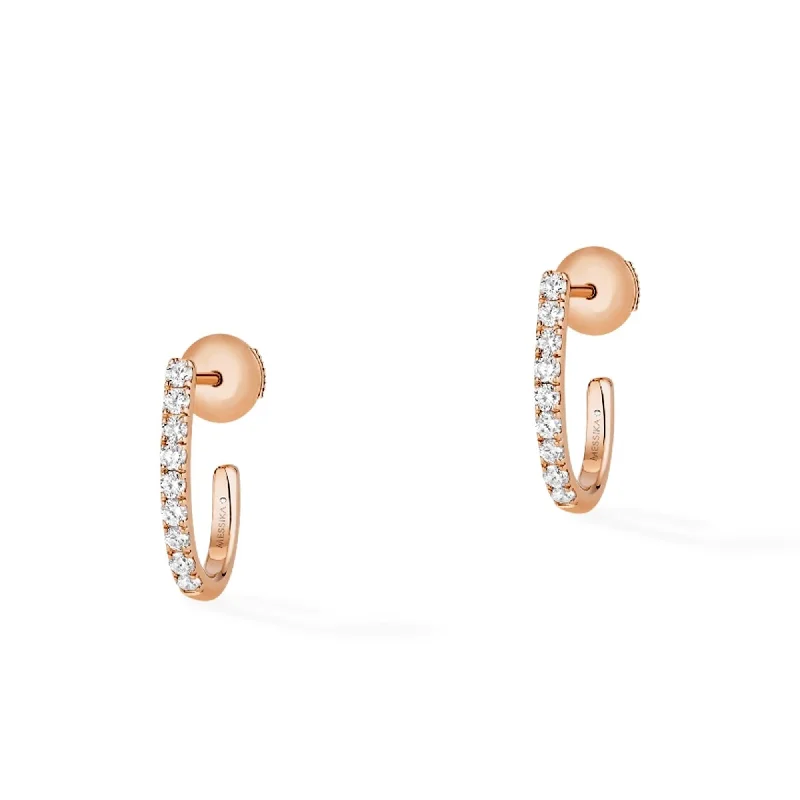 Elegant Diamond Stud Earrings-18ct Pink Gold Gatsby Pave Set Diamond Huggie Style Hoop Earrings