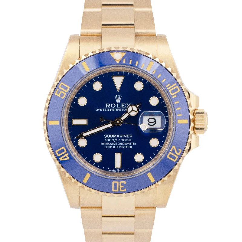 Custom Watches For Couples-NEW PAPERS Rolex Submariner Date 41mm 18K Yellow Gold Blue Watch 126618 LB BOX