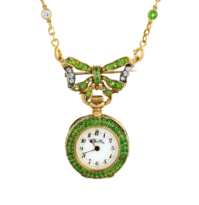 Colorful Tassel Necklace For Day Wear-Tiffany & Co. Demantoid Garnet Watch Necklace, 14.24 carats